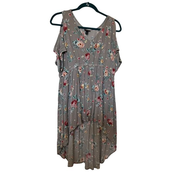 Torrid Floral High-Low Top Dress Size 1 100% Rayon Gray Red & Yellow Flowers - Picture 15 of 15